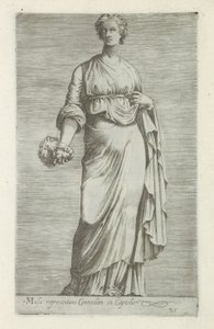 Sculptuur van Thaleia, muze van de komedie Muse som representerer komedie i Capitol (tittel på objekt) Antikke skulpturer i Roma (serietittel) Ikoner av de gamle statuene av byen Roma som er sett på offentlige steder (serietittel) av Anonymous