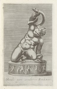 Sculptuur van de unge Hercules i kamp med en slang Statue av Hercules barnet av Roma (tittel på objekt) Antikke skulpturer i Roma (serietittel) Ikoner av de gamle statuene av byen Roma som er sett på offentlige steder (serietittel) av Anonymous