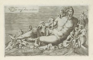 Sculptuur van de rivier de Nijl Nilen fluvy bilde av Roma i Vatikanet (tittel på objekt) Antikke skulpturer i Roma (serietittel) Ikoner av de gamle statuene av byen Roma som er sett på offentlige steder (serietittel) av Anonymous