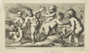 Putti leker ved en fontene Spille putti (serietittel) av Anonymous
