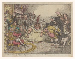 Spotprent møtte Napoleon en Fox, 1802 Introduksjon av Citizen Volpone & his Suite, i Paris - vide, The Moniteu & Cobbett
