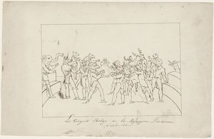 Spotprent op de onenigheid in het Belgische Nationale Congres over het verkiezen van een koning, 1831 Le Congrès Belge ou la Ménagerie en désordre. (d