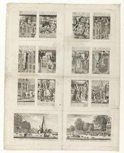 Tegneserier om mote og to utsikter over Amsterdam under flommene i 1775 av Anonymous