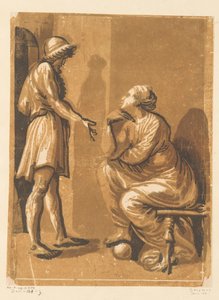 Stående mann og sittende kvinne Kunstner Raphael og hans elskerinne av Anonymous