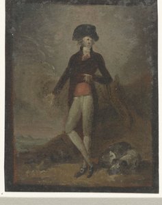Stående mann med hund ved føttene av Anonymous