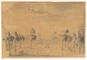 Rådhuset og Batavia-kirken 'T Stads Huijs og katedralkirken i Batavia (tittel på objekt) av Anonymous