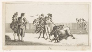 Okse stukket av en matador Coleccion de las principales suertes de una corrida de toros (serietittel på objekt) Samling av de viktigste tyrefektingsmanøvrene (serietittel) av Anonymous