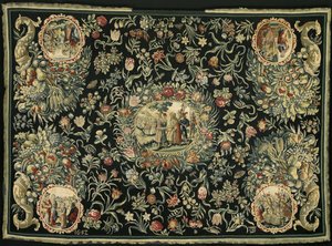 Duk med Josefs historie og et blomstermønster av Anonymous
