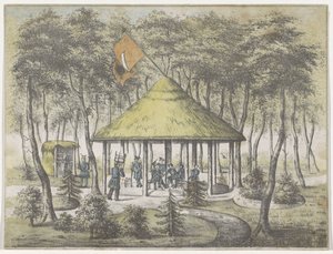 Tempel og hage ved Boekel, 1831 Utsikt over tempelet og hagen ved Boekel. Oppført og konstruert av tjenestemilitsen i byen Groningen. Som en anerkjennelse for den vennlige velkomsten 23. juni 1831 til foreningens medlemmer som et minnesmerke av Anonymous