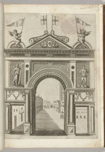Triumfport med allegoriske figurer og Putti med kjeden av Ordenen av det gylne skinn, 1594 av Anonymous