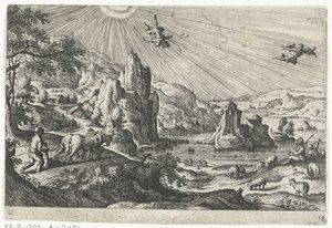Ikaros fall Landskap med mytologiske og bibelske scener (serietittel) av Anonymous