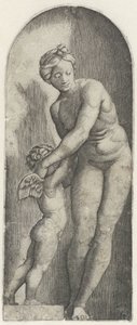 Venus og Amor står i nisje av Anonymous