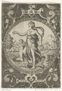 Venus og Amor Medaljonger med figurer fra Paris-dommen i en ramme av beslag med girlandere (serietittel) av Anonymous