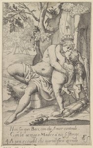 Venus kysser Amor Scener med Venus og Amor (kopier) (serietittel) Scherzi d'amore (serietittel på objekt) av Anonymous