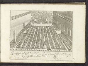 Vergadering in de Sala del Maggior Consiglio Scènes uit het Venetiaanse leven (serietittel) Habiti d'Huomeni og venetianske kvinner med prosesjonen til Ser.ma Signoria og andre detaljer, f.eks. triumfer, fester og offentlige seremonier i den mest edle  av Anonymous
