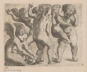 Fem boltrende putti med frukt av Anonymous