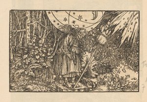 Kvinne med distaff i en skog og et himmelhvelv av Anonymous