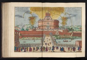 Fyrverkeri på Castel Sant'Angelo Prospectus del Castello e Ponte Sant'Angelo di Rom (...) (tittel på objekt) av Anonymous