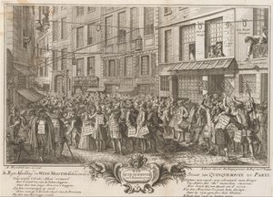 Vindhandel i Rue Quinquempoix, 1720 De Regte Image of the Wind Negotie holdt i Quinquempoix-stredet til Parys (tittel på objekt) The Great Scene of Folly (serietittel) av Anonymous