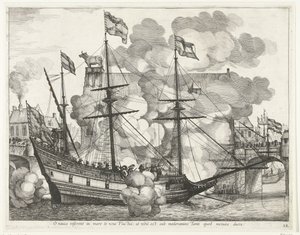 Zeilschip, til høyre; intocht van Ferdinand te Gent i 1635 (nr. 38) O skip, nye bølger vil bære deg inn i havet: men det er ingenting under kontroll av den du frykter å lede (tittel på objekt) Andre sjømenns triumferende skip av Anonymous