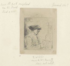 Selvportrett av Willem Drost foran eselet Recueil de quatre-vingt-cinq estampes originales (serietittel) av Anonymous