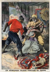 A jealous Muslim torture his wife: a woman beaten in the department of Constantine in Algeria. Engraving in “” Le Petite Journal””, on the 28/01/1912. Private collection. av Anonymous Anonymous