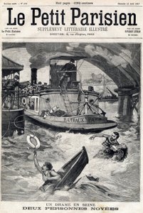 Ulykke i Seinen: to personer i en druknet båt. I "" Le Petit Parisien"" den 25.04.1897. av Anonymous Anonymous