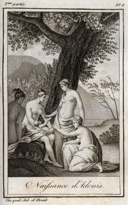 Adonis er født. Gravering fra 1819 i «Lettres a Emilie sur la mythologie» av Charles Albert Demoustier (1760-1801). Privat samling. av Anonymous Anonymous