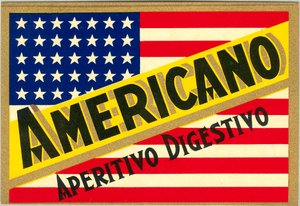 Annonse for italiensk short drink Americano, med amerikansk flagg av Anonymous Anonymous