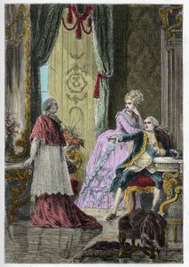 Affair of the Queen's Necklace (1785-1786): Kardinal Louis Rene Edouard de Rohan (1734-1803) før kong Louis XVI (1754-1793) og dronning Marie Antoinette (1755-1793) av Anonymous Anonymous