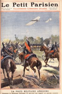 Air military post: how Lieutenant Georges Bellenger (1878-1977) sent his report to General Meunier, Une du journal “Le petit parisien” on 2/10/1910 (engraving) av Anonymous Anonymous