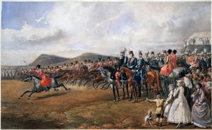 Alexandre II (1818-1881) passant les torupes en revue - Tsar Alexander II anmelder tropper - Anonym - 1867 - Akvarell på papir - 55x90 - Privat samling av Anonymous Anonymous