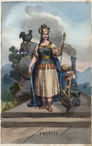 Allegori av Frankrike - gravering fra "" skikker og tradisjoner til alle folkeslag i universet. Det vil si historien om regjeringen, lovene, militsen, om religionen til alle nasjoner fra de fjerneste tider til i dag "1856 av Anonymous Anonymous