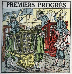 Animal traction: a carrier chair disrupting traffic. Anonymous illustration from 1925. Private collection. av Anonymous Anonymous