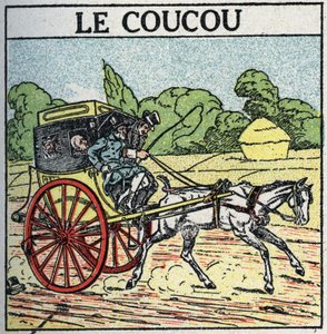 Animal traction: cuckoo, public transport used in France from the middle of the 18th century to the middle of the 19th century, also called “chamber pot”. Anonymous illustration from 1925. Private collection. av Anonymous Anonymous