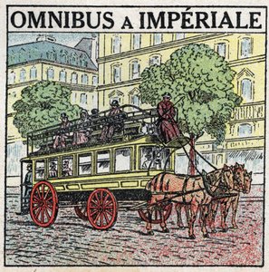 Animal traction: omnibus a imperiale in the 19th century. Anonymous illustration from 1925. Private collection. av Anonymous Anonymous