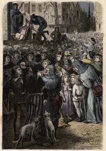 Dyreforsøk - Les proces d' Animaux au Moyen Age - Execution de la soy infanticide de Cliaise - Dyreforsøk i middelalderen - Henrettelse av barnemordpurka av Falaise - gravering fra "" L'homme et la bete" av Arthur Mangin - 1872 - av Anonymous Anonymous