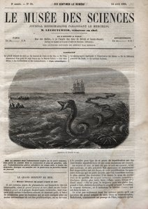 Appearance of the sea snake. Engraving from 1858. One of the “Musee des sciences”” of April 14 av Anonymous Anonymous
