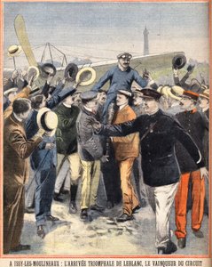 Arrival triumphal by Alfred LeBlanc (1869-1921), French pilot, winner of the air circuit at Issy Les Moulineaux (Issy-Les-Moulineaux). Engraving in "Le petit parisien” on 14/08/1910 av Anonymous Anonymous