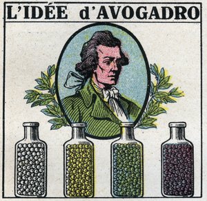 Atoms: The Idee of Amedeo Avogadro (1776-1856). Anonymous illustration from 1925. Private collection. av Anonymous Anonymous