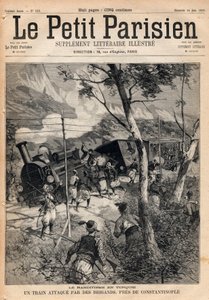 Banditteri i Tyrkia, et tog angrepet av ranere nær Konstantinopel. Gravering i “” Le petit Parisien”” fra 1891. Privat samling. av Anonymous Anonymous