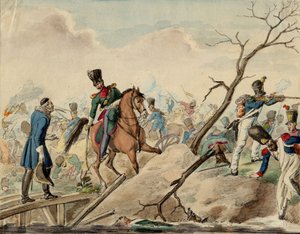 Bataille de Leipzig (bataille des Nations) - En episode fra slaget ved Leipzig - Anonym - 1813 - Akvarell på papir - 16,2x20,8 - Privat samling av Anonymous Anonymous