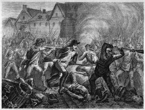 Slaget ved Le Mans i 1793 under Vendeekrigen. Gravering fra 1866 i «Histoire de la Revolution francaise»» av Adolphe Thiers. Privat samling. av Anonymous Anonymous