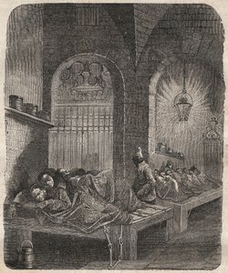 Brests fengsel om natten. Gravering i "De dømtes historie fra deres opprettelse til i dag" "(1877) av Pierre Zaccone (1817-1895) (Colonia Penale - straffekoloni). Privat samling. av Anonymous Anonymous