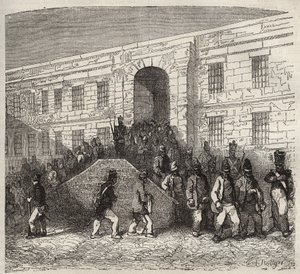 Brests fengsel på 1800-tallet. Gravering i «Fangernes historie fra deres skapelse til i dag» (1877) av Pierre Zaccone (1817-1895) (Colonia Penale - Straffekoloni). Privat samling. av Anonymous Anonymous