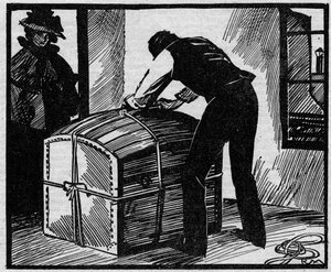 Case Eyraud-Bompard (Eyraud Bompard) eller saken om den blodige stammen: oppdaget stammen som ble brukt til å skjule liket av fogden Gouffe myrdet i 1888 i Paris av ekteparet Michel Eyraud og Gabrielle Bompard. Illustrasjon hentet fra "" Le petit journa av Anonymous Anonymous