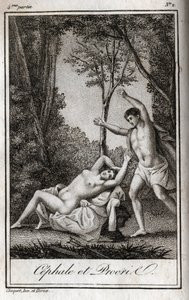 Cephale og Procris (Cephalus) elskere. Gravering fra 1819 i «Lettres a Emilie sur la mythologie» av Charles Albert Demoustier (1760-1801). Privat samling. av Anonymous Anonymous