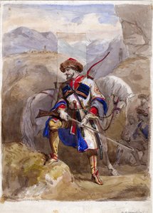 Chamil ou Imam Chamil - Imam Shamil (1797-1871) - Anonym - 1854 - Akvarell på papir - 32x23 - Privat samling av Anonymous Anonymous
