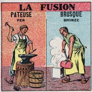 Changes in states: shading melting of iron and abrupt melting of bronze. Anonymous illustration from 1925. Private collection. av Anonymous Anonymous