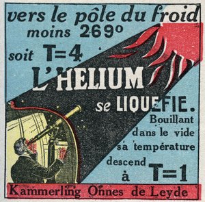 Endringer i tilstander: damper. Nederlandske Heike Kammerling Ones (1853-1926), fra Leiden, klarte å gjøre helium flytende i 1908. Anonym illustrasjon fra 1925. Privat samling. av Anonymous Anonymous